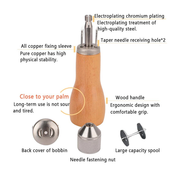 RECON GS2 Sew Awl with Handmade Wooden Handle value set includes 4 Rolls of Waxed Cotton Kit