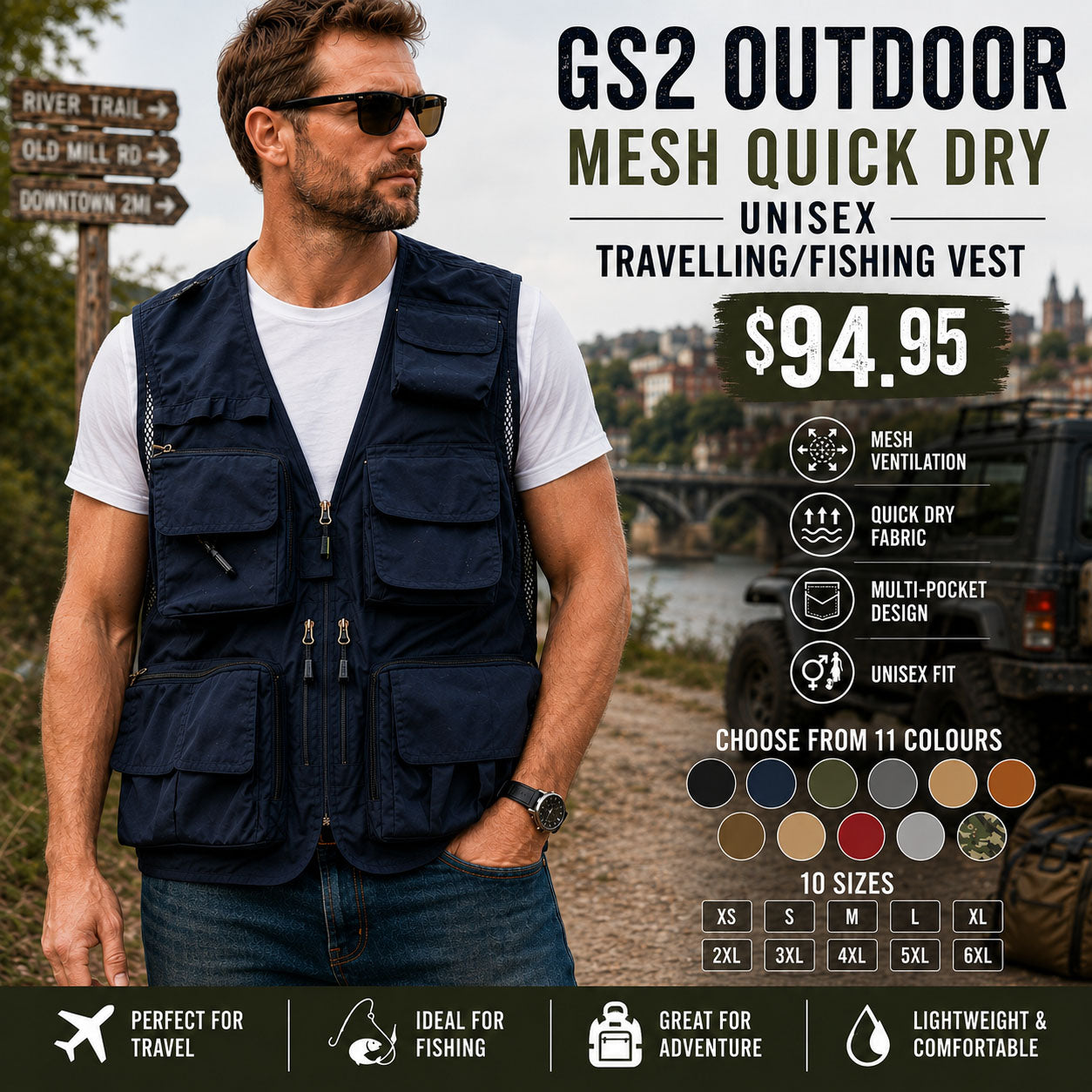 RECON GS2U Outdoor Mesh Quick dry unisex travelling/Fishing Vest