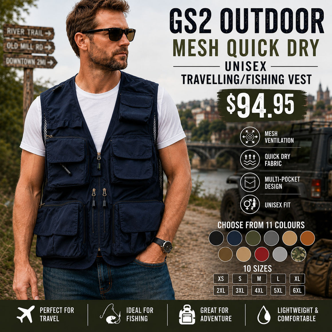 RECON GS2U Outdoor Mesh Quick dry unisex travelling/Fishing Vest