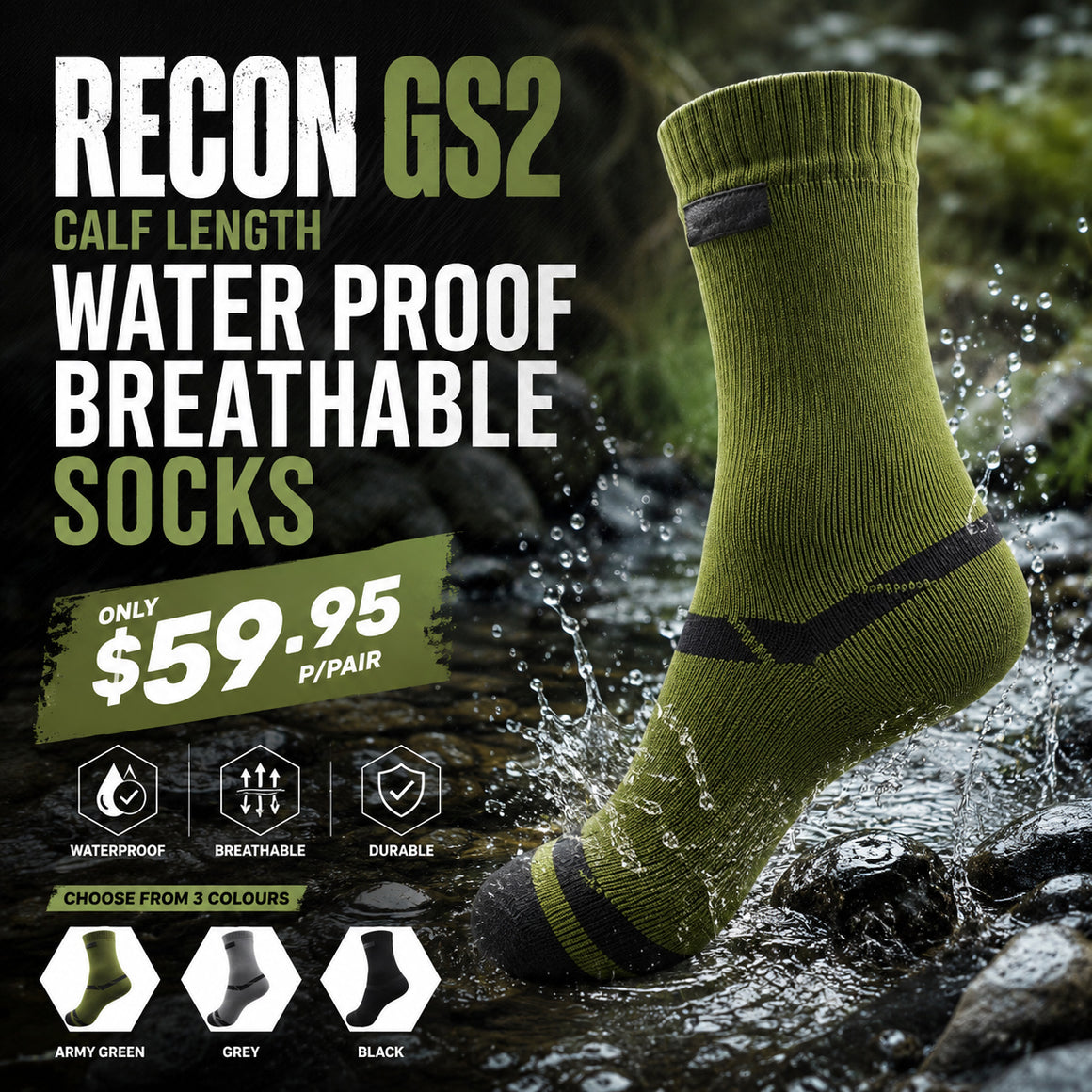 RECON GS2 Calf length Water Proof Breathable Socks