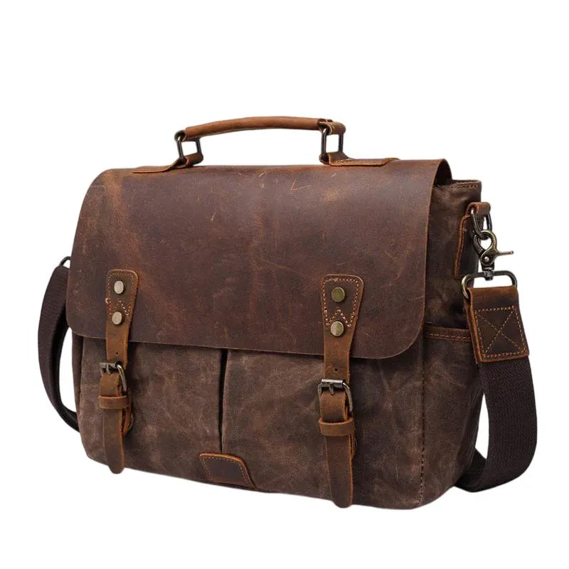 RECON GS2™ OXFORD™ Heritage Waxed Canvas & Leather Shoulder Satchel – 14″ Laptop Carry