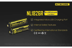 Nitecore 2600Mah Micro Usb Rechargeable 18650 Battery #nl1826R