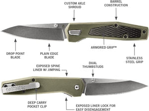 Gerber Gear Fuse Pocket Knife, 3.3 Inch Plane Edge Blade, Sage