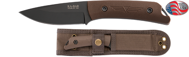 KA-BAR 7502 Jarosz Globetrotter Fixed 3.5″ 1095 Carbon Blade, Brown Ultramid Handles, Polyester MOLLE Sheath