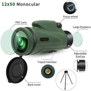 RECON GS2 Waterproof 12x50 HD Full-size Monocular with Tripod