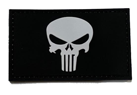 Black/white Punisher Patch in 3D PVC with velcro backing