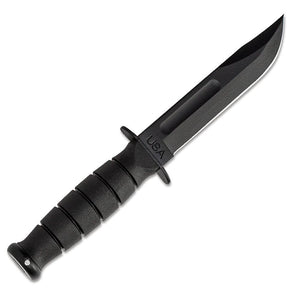 KA-BAR 1256 Short Fighting Knife 5-1/4" Plain Blade, Kraton G Handle, Leather Sheath