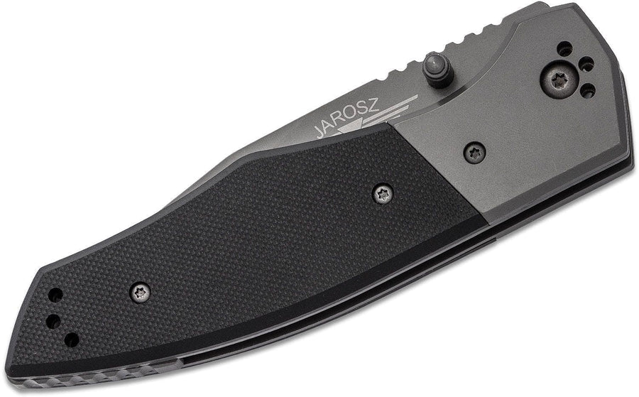 KA-BAR Jarosz 3086 Beartooth Folding Knife 3.5" Gray Clip Point Blade, Black G10 Handles with Stainless Steel Bolsters-Kit Bag Perth