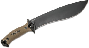 Genuine Brand New Kershaw 1077TAN Camp 10 Fixed 10" 65Mn Carbon Steel Blade, Tan Rubber Handles, GRN Sheath - Kit Bag Perth