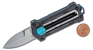 Kershaw 1190 Jens Anso Kapsule Sliding Button Lock OTF Knife 1.9" Stonewashed Spear Point Blade, Black GFN Handles