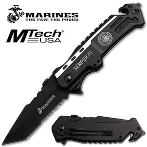 Genuine Mtech USA M307) U.S. MARINES RESCUE FOLDER Blade Length 89mm - Part Serrated Kit Bag Perth