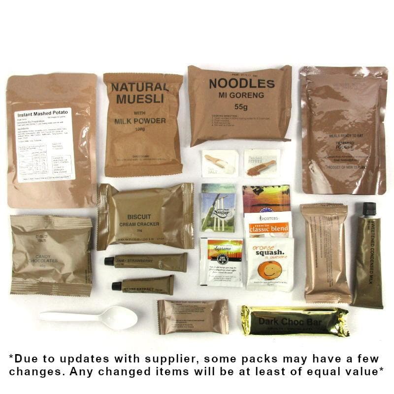 Australian Ration Pack Menu Mil-Spec Ration Packs (MRE) Meals Ready To Eat- kit bag Perth - Kit Bag