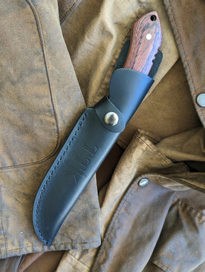 Tassie Tiger Fixed Blade Knife with Wood Handle, 158mm 9CR Blade with Leather Sheath - Kit Bag Perth