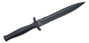Schrade SCHF44LS Tactical Boot Knife 7.62" Black Double Edge Combo Blade, Black Thermoplastic Elastomer Handles, Leather Sheath