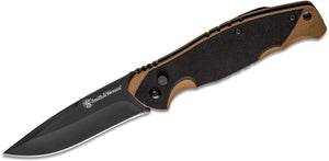 Genuine Smith & Wesson Freelancer Folding Knife 3.5" Black Drop Point Blade, Black/Tan G10 Handles - 1122570