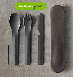 Humangear GO Bites Trio, Knife, Fork & Spoon- Travel Cutlery Set - Grey