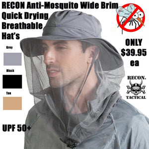 RECON Anti-Mosquito Wide Brim Quick Drying Breathable Hat - Kit Bag Perth