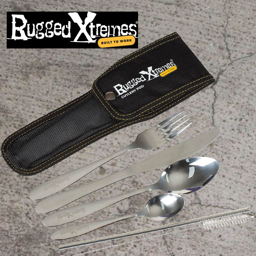 Rugged Extremes KFS Set Comprising Knife, Fork, Spoon, Straw plus cleaning brush  