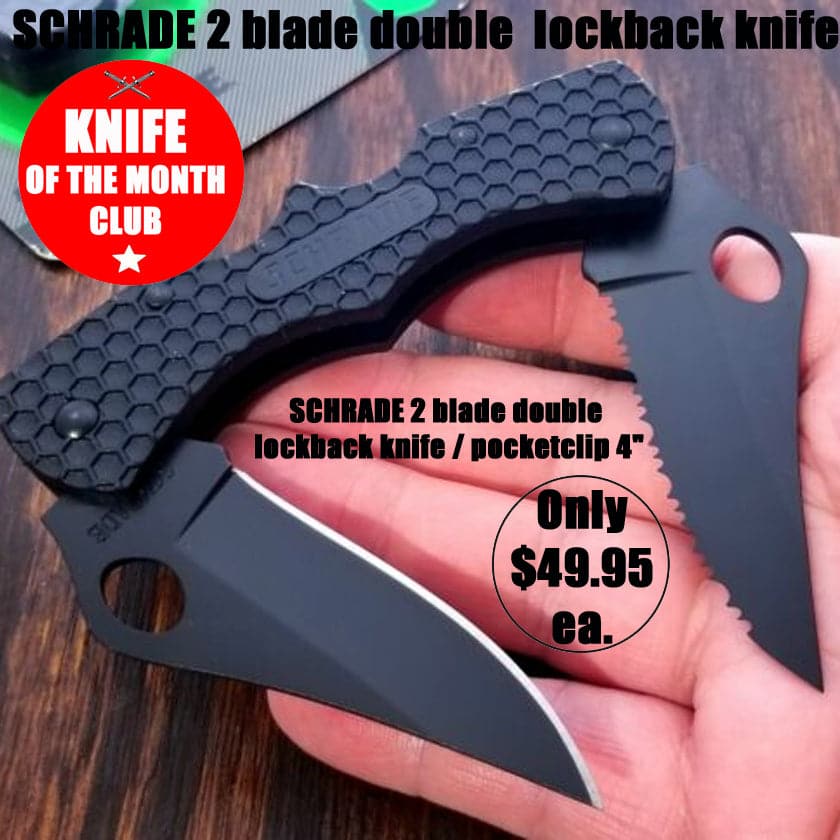 Black Handle Schrade SCH005DLB 7.4in Stainless Steel Double Lock-back Folding Knife with 2.3in Clip Point Blade and Aluminum Handle