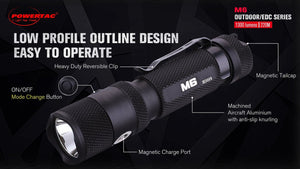 POWERTAC M6 1300 LUMEN USB RECHARGEABLE LED FLASHLIGHT WITH MAGNETIC BASE