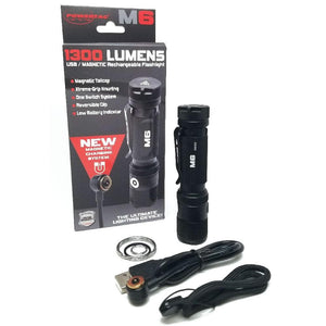 POWERTAC M6 1300 LUMEN USB RECHARGEABLE LED FLASHLIGHT WITH MAGNETIC BASE