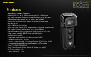 Nitecore TUP 1000 lumens intelligent USB rechargeable keychain torch