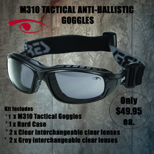 Tactical Anti M310 Ballistic ODDIE Goggles ,clear & Grey lenses Kit Bag Perth