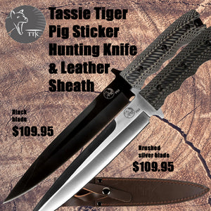 Tassie Tiger Pig Sticker Hunting Knife & Leather Sheath