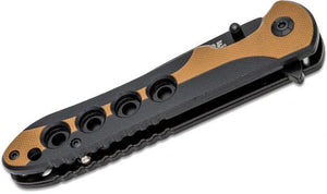 Schrade Ultra-Glide Flipper Folding Knife 3.5″ Black Oxide Drop Point Blade, Slim Tan/Black G10 Handles – 1121084