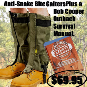 Genuine Brand New Rugged Snake & Bush Resistant Full Size Gaiters & Bob Cooper Outback survival manual -Kit Bag Perth